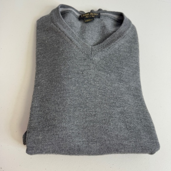 Vintage Harry Rosen L Extra Fine Italian Merino Wool Men's Gray V-Neck Sweater - Picture 10 of 12